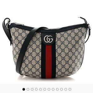 Gucci Ophidia Beige/Navy Crossbody Bag with Red Center Stripe